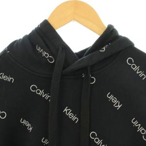 Calvin Klein フルジップパーカー スウェットパーカー 長袖 モノグラムロゴ 総柄 S 黒 ブラック NL006585978B01