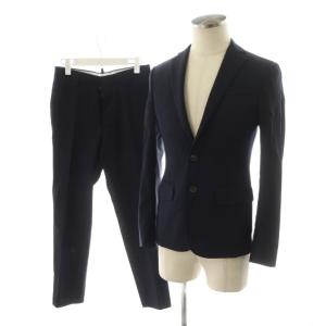 スーツ セットアップ テーラードジャケット シングル パンツ スラックス シルク混 絹 42 紺 ネイビー