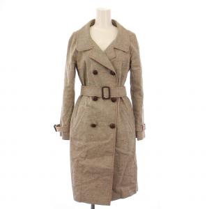 トレンチコート アウター ロング丈 ダブル ベルト 麻 リネン 36 茶 ブラウン /BB