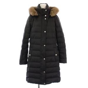 ダウンコート ナイロン アウター ロング丈 フード フェイクファー L 黒 ブラック /BB