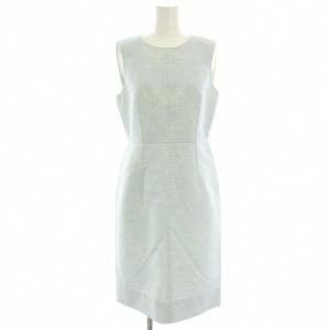 ワンピース ひざ丈 ノースリーブ 刺繍 38 水色 ライトブルー 白 ホワイト /HN