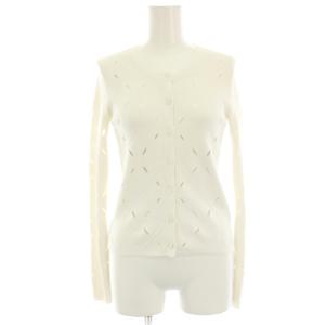 ニットカーディガン レース リブ 長袖 S 白 ホワイト /HN