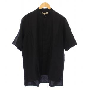 square-cut shirt スクエアカットシャツ カジュアル 半袖 バンドカラー 無地 麻 リネン