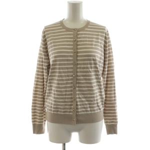 25SS レーヨンポリエステルストレッチ カーディガン ボーダー柄 38 ベージュ 白 ホワイト KRWOGM0451