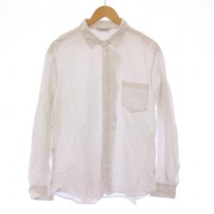 カジュアルシャツ 長袖 レギュラーカラー 無地 麻 リネン混 3 白 ホワイト /BB
