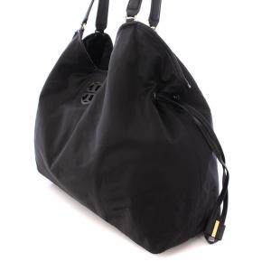 TORY BURCH トートバッグ ハンドバッグ 巾着型 ナイロン レザー ロゴ 黒 ブラック /BB