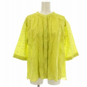 ラミーシャツ G5M11-154-60 花カット ブラウス 七分袖 38 黄緑 ライムグリーン /G