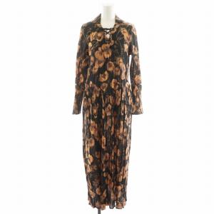 ワンピース ロング丈 総柄 花柄 プリーツ 36 黒 ブラック 茶 ブラウン SAM-F0P09-2003