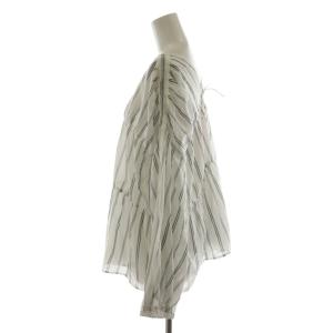 green label relaxing 結論シリーズ 全方位映えギャザーブラウス シャツ 長袖 ストライプ グレー 白 ホワイト 36111042143