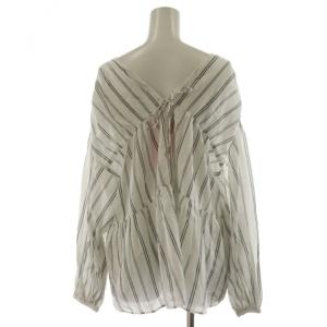 green label relaxing 結論シリーズ 全方位映えギャザーブラウス シャツ 長袖 ストライプ グレー 白 ホワイト 36111042143