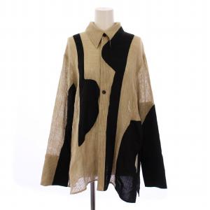 シャツ ブラウス 長袖 リネン 2 ベージュ 黒 AS2216-BEBK /BM