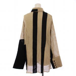 AKIRANAKA シャツ ブラウス 長袖 リネン 2 ベージュ 黒 AS2216-BEBK /BM