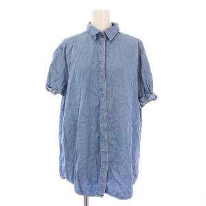 シャツ ブラウス 半袖 レギュラーカラー 無地 34 青 ブルー /BB