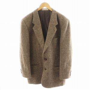 ハリスツイード テーラードジャケット シングル チェック柄 ウール 46 茶 ブラウン /AN16