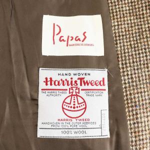 Papas ハリスツイード テーラードジャケット シングル チェック柄 ウール 46 茶 ブラウン /AN16