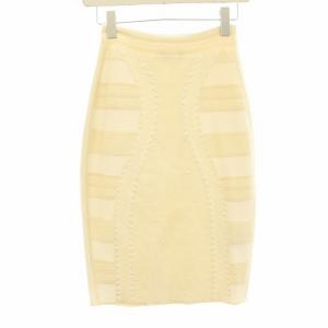 ニットスカート タイト ミニ 総柄 刺繍 シルク混 XS ベージュ 白 ホワイト SKAQ-LM-2003