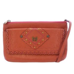 ビアンカ ショルダーバッグ レザー 装飾 刺繍 茶 ブラウン /BB