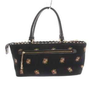 Think Bee ハンドバッグ 刺繍 花柄 ビーズ装飾 黒 /YM