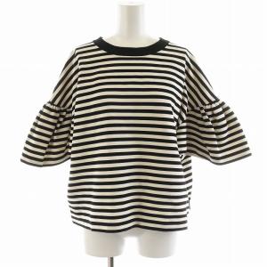 カットソー 5分袖 ボーダー柄 M ベージュ 黒 ブラック 2421946061 /AN32