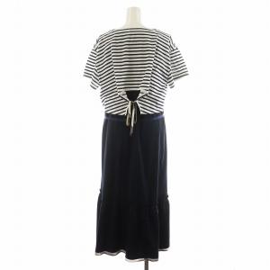 BLUE LABEL CRESTBRIDGE コットンソロハイゲージポンチワンピース ロング丈 レイヤード ボーダー柄 38 紺 ネイビー 白 ホワイト