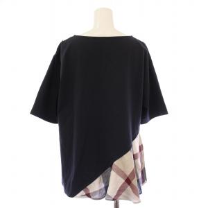 BLUE LABEL CRESTBRIDGE カットソー 半袖 クルーネック ストレッチ チェック柄 切替 38 紺 ネイビー タグ付き /BB