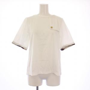 Tシャツ カットソー 半袖 クルーネック チェック柄 切替 ストレッチ 38 白 ホワイト /BB