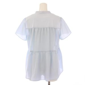 BURBERRY BLUE LABEL ミックスフリルブラウス シャツ 半袖 バンドカラー ストレッチ 切替 38 水色 ライトブルー タグ付き