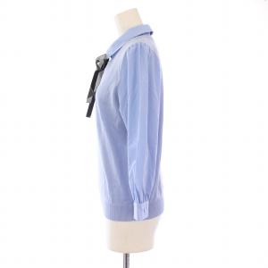 BLUE LABEL CRESTBRIDGE シャツ ブラウス ニット 切替 七分袖 レギュラーカラー フェイクレイヤード リボン 38 水色 ライトブルー
