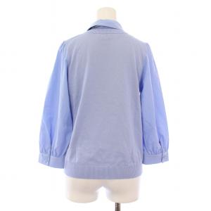 BLUE LABEL CRESTBRIDGE シャツ ブラウス ニット 切替 七分袖 レギュラーカラー フェイクレイヤード リボン 38 水色 ライトブルー