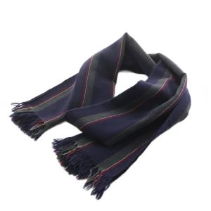 ヨウジヤマモト マフラー フリンジ ストライプ柄 ウール カーキ 紺 ネイビー 赤 レッド MZ-L02-181