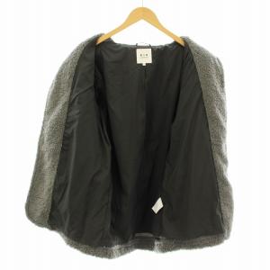 three dots エコファー ジャケット ボア ショールカラー M グレー OK701M /KU