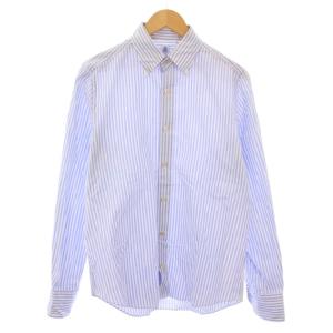 ボタンダウンシャツ カジュアル 長袖 レギュラーカラー ストライプ柄 M 水色 ライトブルー /BB