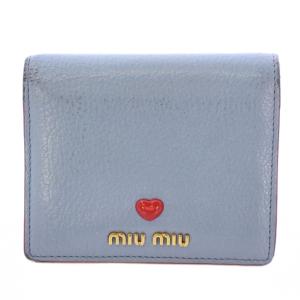 マドラスラブバイカラーウォレット 二つ折り財布 コンパクト レザー ロゴ ハート 装飾 水色 ライトブルー