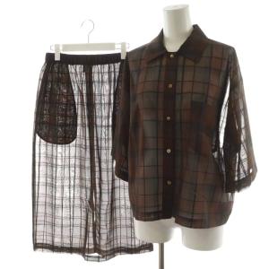 24SS シアー チェック シャツ フレアスカート セット 38 ブラウン