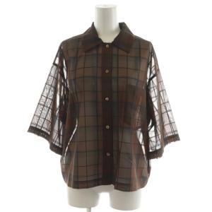 6 ROKU BEAUTY&YOUTH 24SS シアー チェック シャツ フレアスカート セット 38 ブラウン