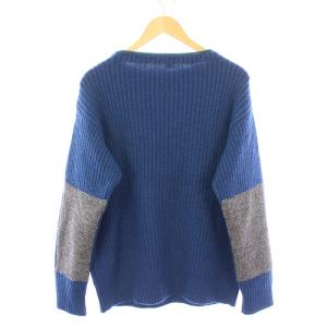 45R リブニット セーター ボトルネック 無地 ストレッチ ウール シルク 4 青 ブルー /BB