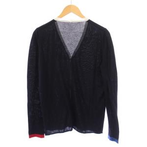 lucien pellat finet ニットカーディガン 長袖 Vネック トリコロール ラインストーン スカル柄 ドクロ柄 S 紺 ネイビー