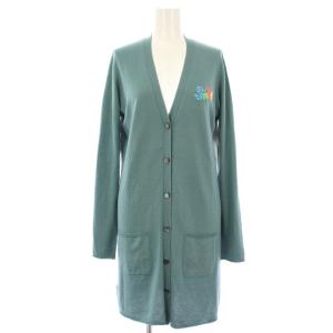 ロングカーディガン ニット シルク カシミヤ混 ストーン スカル 刺繍 長袖 M 緑 /TK