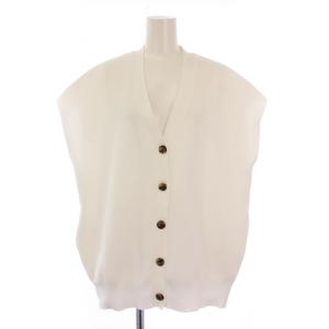 ニットノースリーブカーディガン Vネック ストレッチ F 白 ホワイト 22080586211010 タグ付き