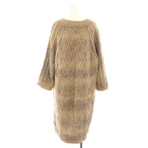 Max Mara ニットワンピース ひざ丈 長袖 ローゲージ ケーブル編み アルパカ混 XL 茶 ブラウン 532604630700