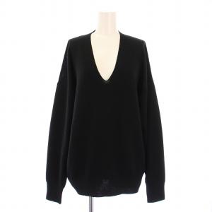 クリアウールVネックプルオーバー ニット 長袖 薄手 ストレッチ 無地 F 黒 ブラック タグ付き 20080586207030