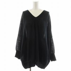 21SS URBAN Vネック プルオーバー ニット カットソー 長袖 麻 リネン 黒 ブラック 21080500415010