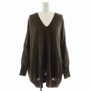 21SS URBAN Vネック プルオーバー ニット カットソー 長袖 麻 リネン 茶 ブラウン 21080500415010