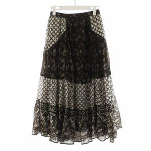 24SS インドパネルプリントトリミングスカート フレアスカート ロング丈 総柄 コットン 茶 ブラウン