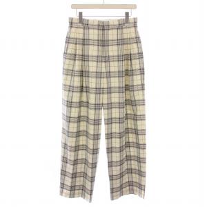 WINTER1 ウールツイルチェックタックパンツ スラックス ジップフライ シルク 40 アイボリー グレー