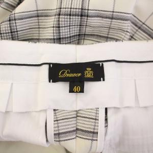 Drawer WINTER1 ウールツイルチェックタックパンツ スラックス ジップフライ シルク 40 アイボリー グレー