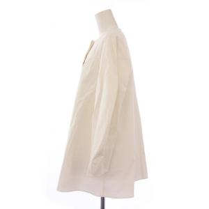 yori 25SS 高密度ストレッチフレアブラウス シャツ 長袖 クルーネック 無地 38 白 ホワイト YR21-25008SP-2