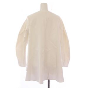 yori 25SS 高密度ストレッチフレアブラウス シャツ 長袖 クルーネック 無地 38 白 ホワイト YR21-25008SP-2