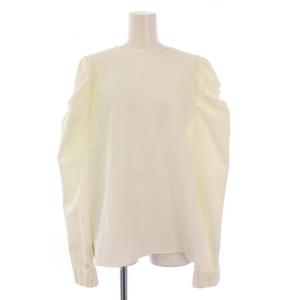 23SS タックショルダーブラウス シャツ 長袖 クルーネック ストレッチ 無地 38 白 ホワイト YR21-23110W