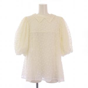 shirocon フローラドットブラウス シャツ フレア 半袖 レギュラーカラー シアー シースルー 38